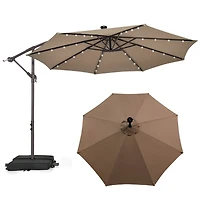 Patio 10FT Hanging Offset Umbrella 32 Led Lights Sand Bag Outdoor Cross Base