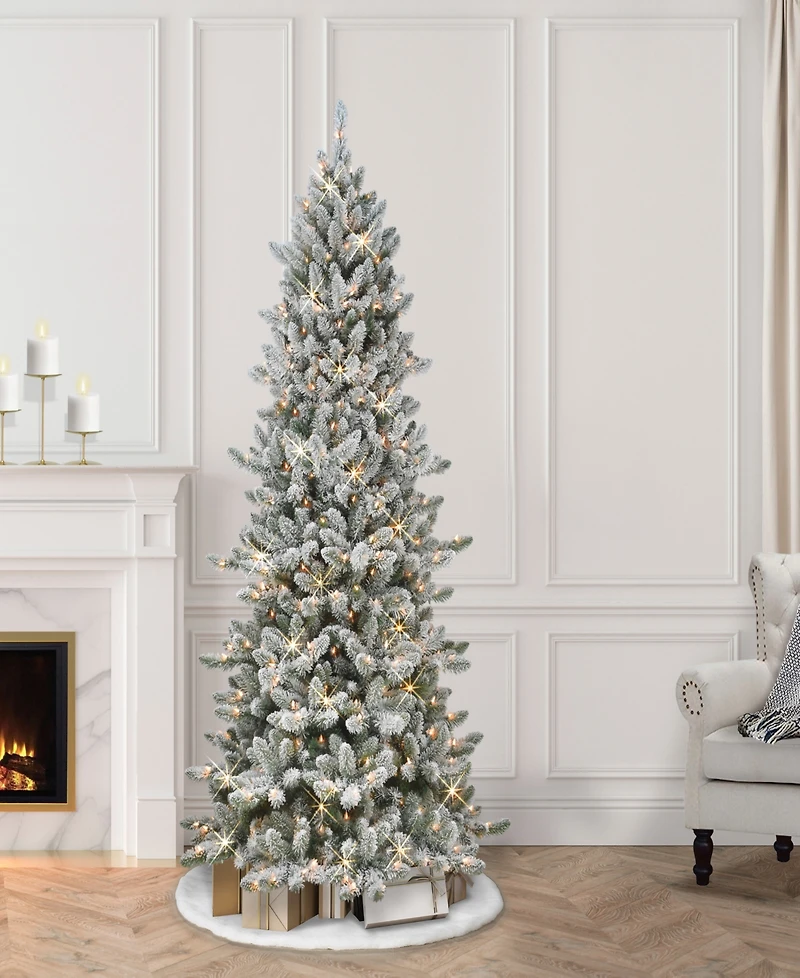 Puleo 6.5FT Pre-Lit Slim Flocked Royal Majestic Artificial Spruce Tree