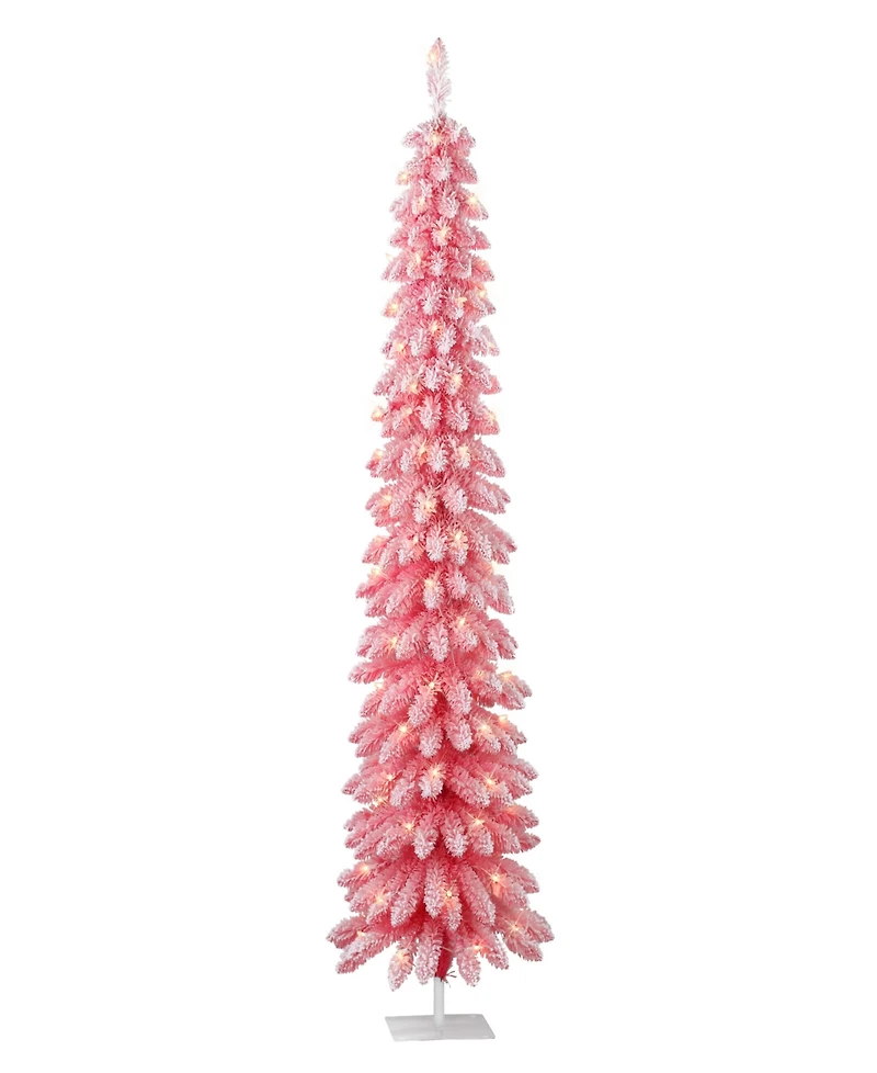 Puleo 6' Pre-Lit Flocked Artificial Alpine Pencil Tree