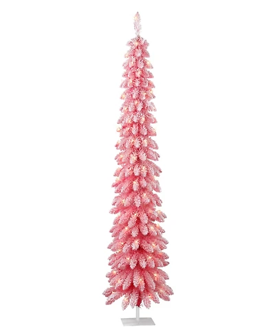 Puleo 6' Pre-Lit Flocked Artificial Alpine Pencil Tree