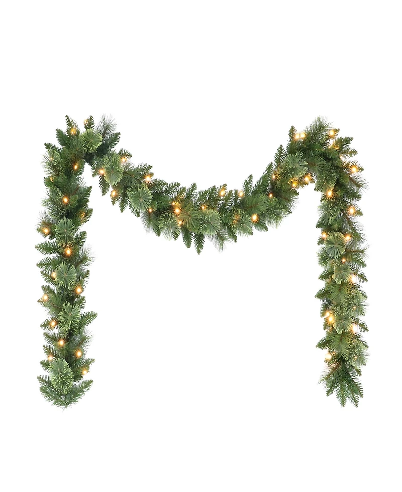 Puleo 9' x 10" Pre-Lit Garland with Battery Operated Timer