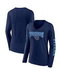 Women's Fanatics Navy Tennessee Titans Wordmark Long Sleeve V-Neck T-shirt