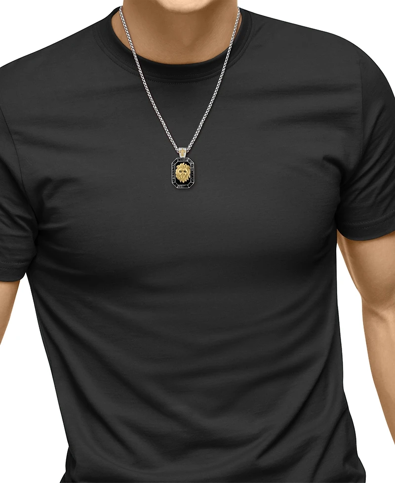 Effy Men's Onyx & Black Spinel (1-1/5 ct. t.w.) Lion Dog Tag 22" Pendant Necklace in Sterling Silver & 14k Gold-Plate