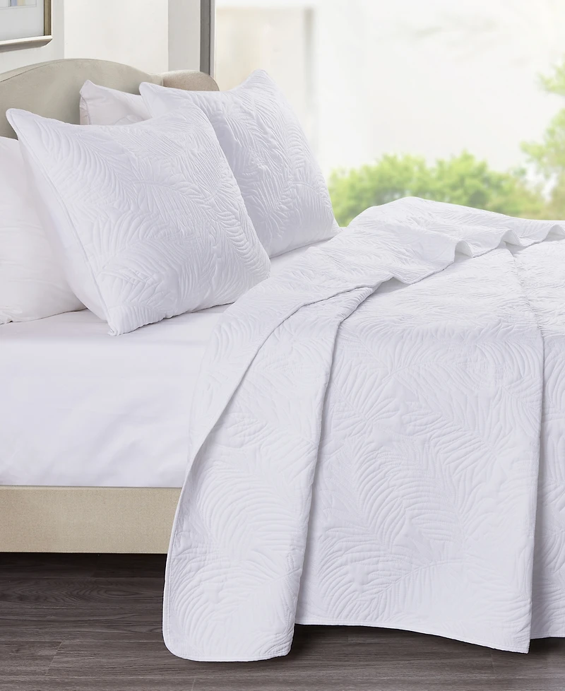 Closeout! Videri Home Coastal Palm Embroidered 3-Piece Quilt Set, King