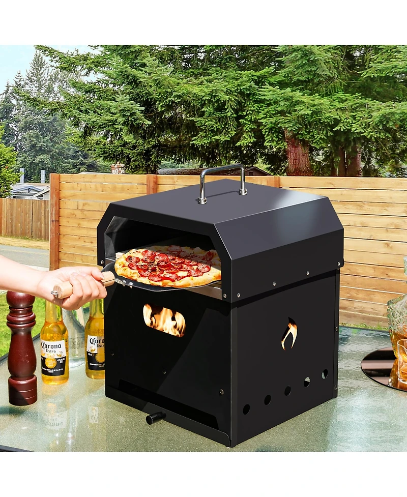 4-in-1 Multipurpose Outdoor Pizza Oven Wood Fired 2-Layer Detachable Oven