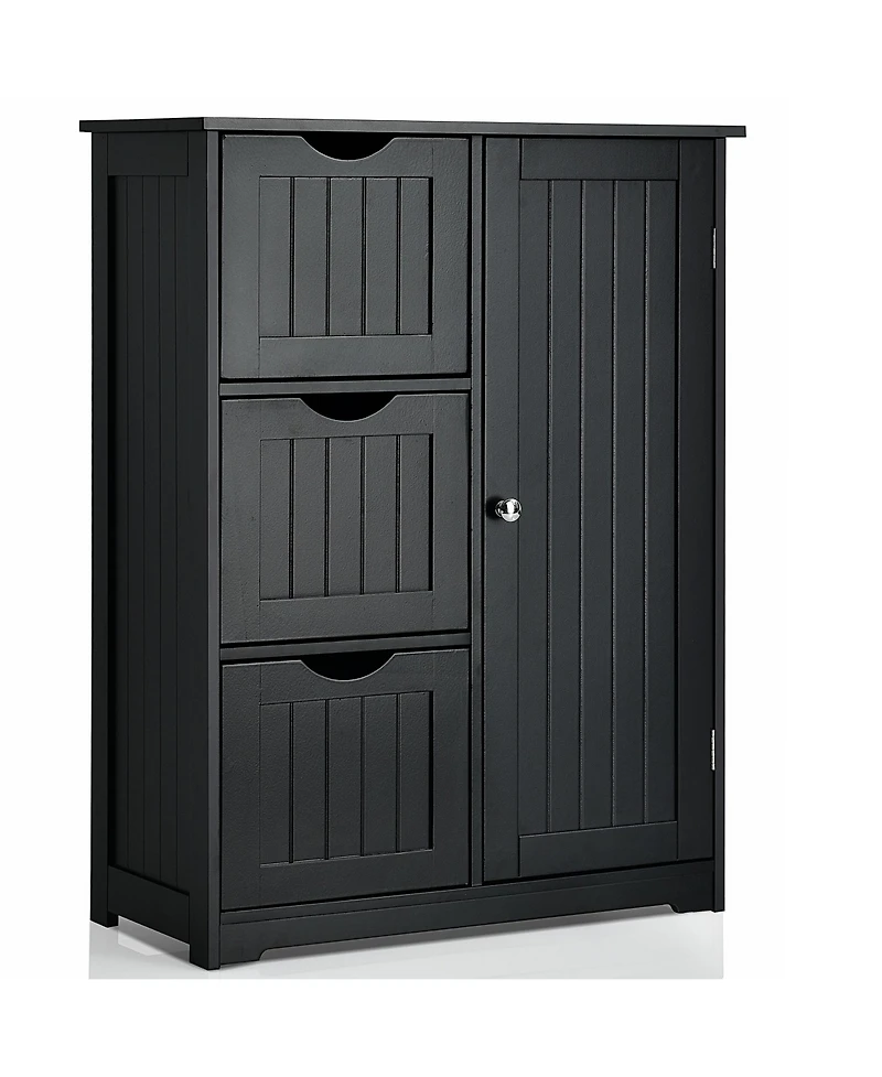 Bathroom Floor Cabinet Side Storage with 3 Drawers and 1 Cupboard