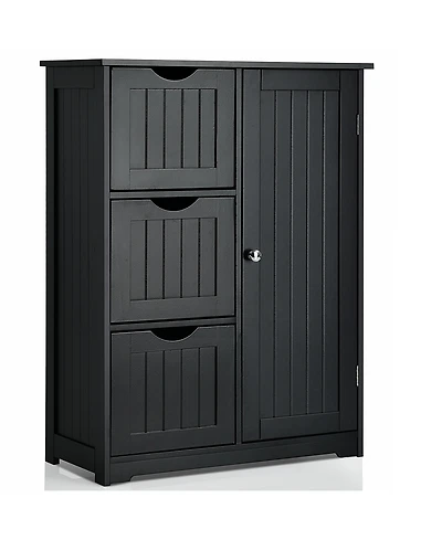 Bathroom Floor Cabinet Side Storage with 3 Drawers and 1 Cupboard