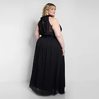 Rebdolls Women's Plus Size Elise Chiffon Halter Maxi A Line Dress W. Slit