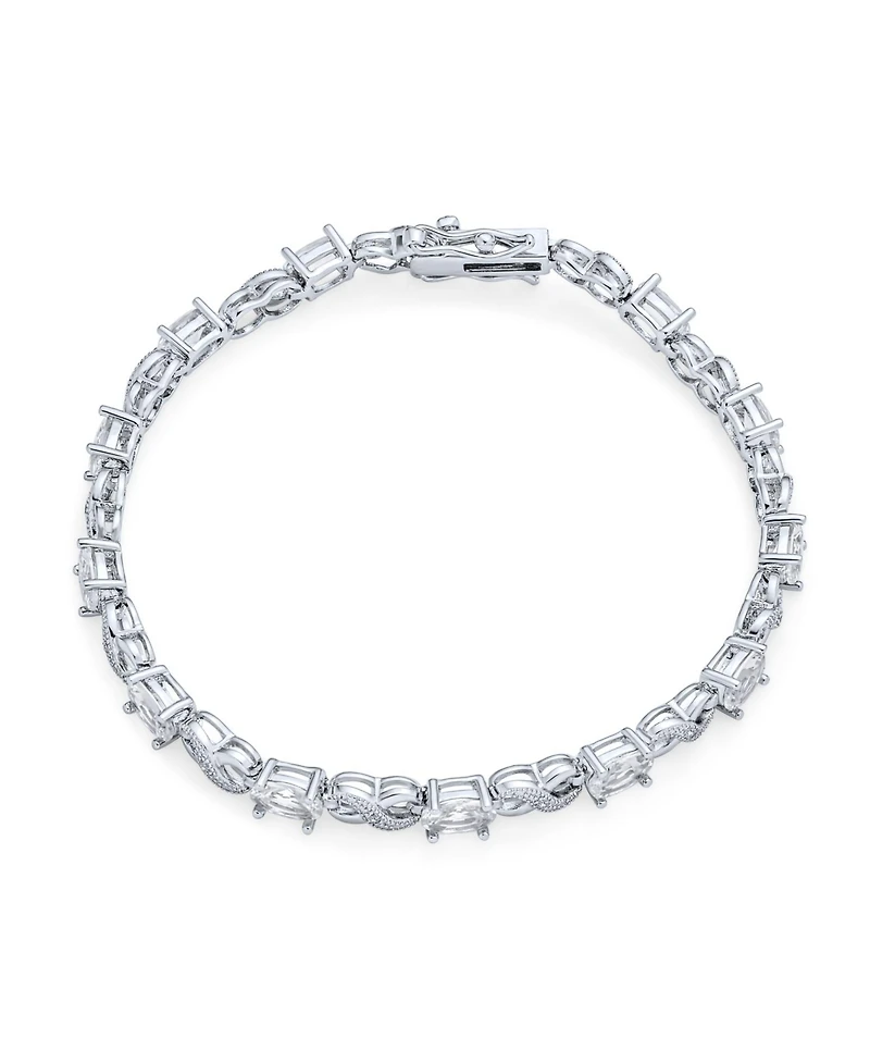 Bling Jewelry 9CT Cubic Zirconia Pink Oval Cz Romantic Love Knot Symbol Milgrain Infinity Tennis Bracelet Rose Plated