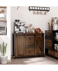 Homcom Industrial Buffet Cabinet Kitchen Sideboard with Sliding Barn Doors