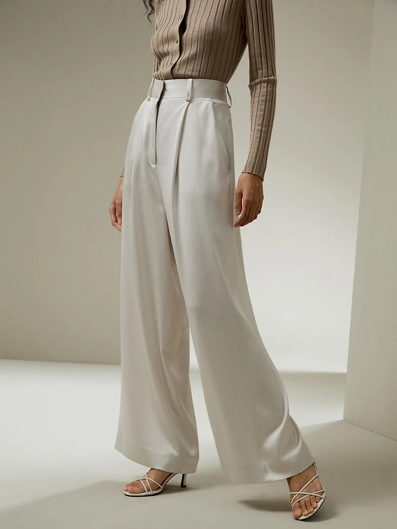Lilysilk Women's High-Waisted Wide Leg Dense Silk Pants