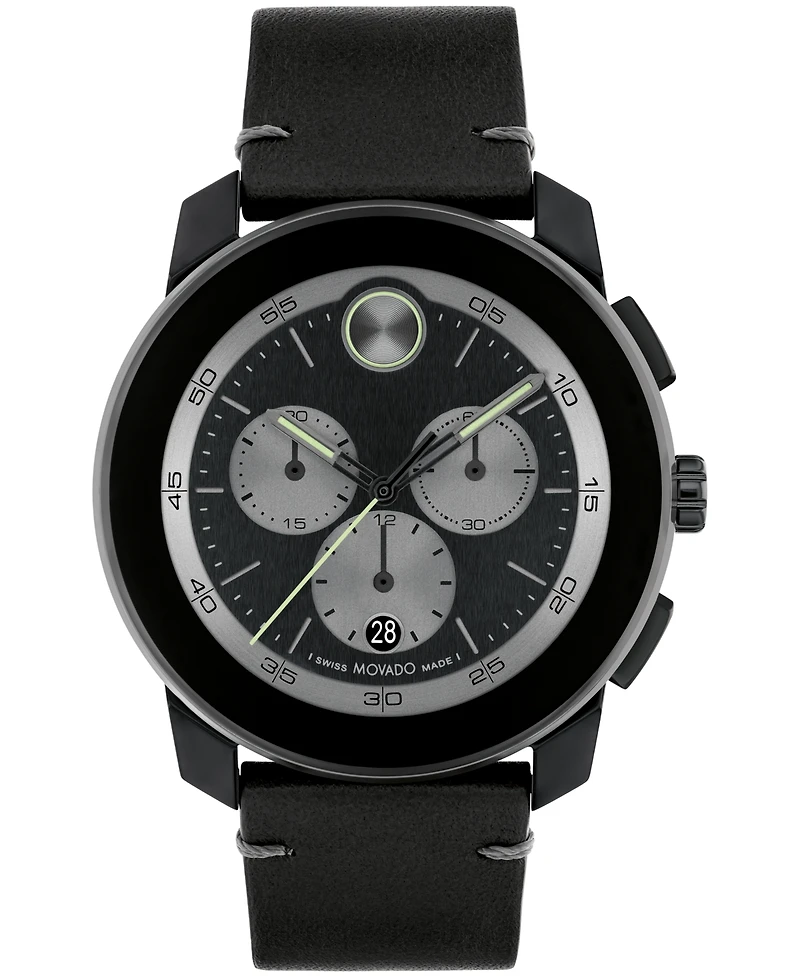 Movado Men's Bold TR90 Swiss Quartz Chronograph Black Leather Watch 44mm