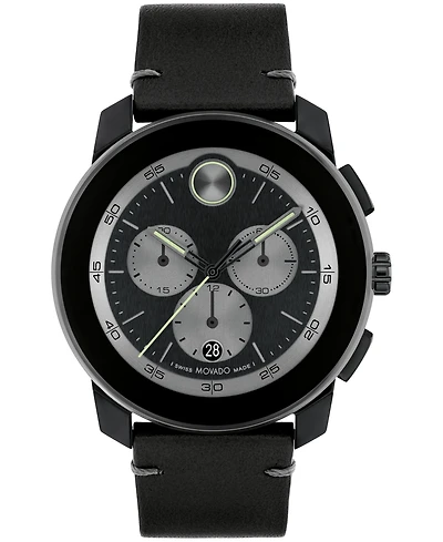 Movado Men's Bold TR90 Swiss Quartz Chronograph Black Leather Watch 44mm
