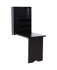 Homcom Wall Mounted Fold Out Convertible Desk, Multi-Function Floating Desk with Storage Shelf for Home Office, Espresso Brown