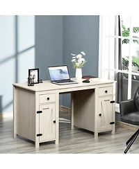 Homcom Farm Style Home Office Computer Desk with 2 Drawers and 2 Cabinets, White