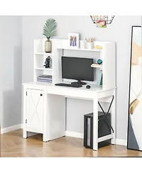 Homcom Farmhouse Computer Desk with Hutch and Cabinet, Home office Desk with Storage, for Study, White