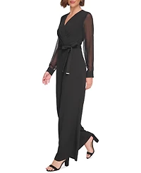 Tommy Hilfiger Women's Long-Chiffon-Sleeve Scuba Crepe Jumpsuit