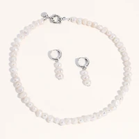 Joey Baby 18K Silver Plated Freshwater Pearls -Jackie Necklace & Jackie Earrings Set For Women