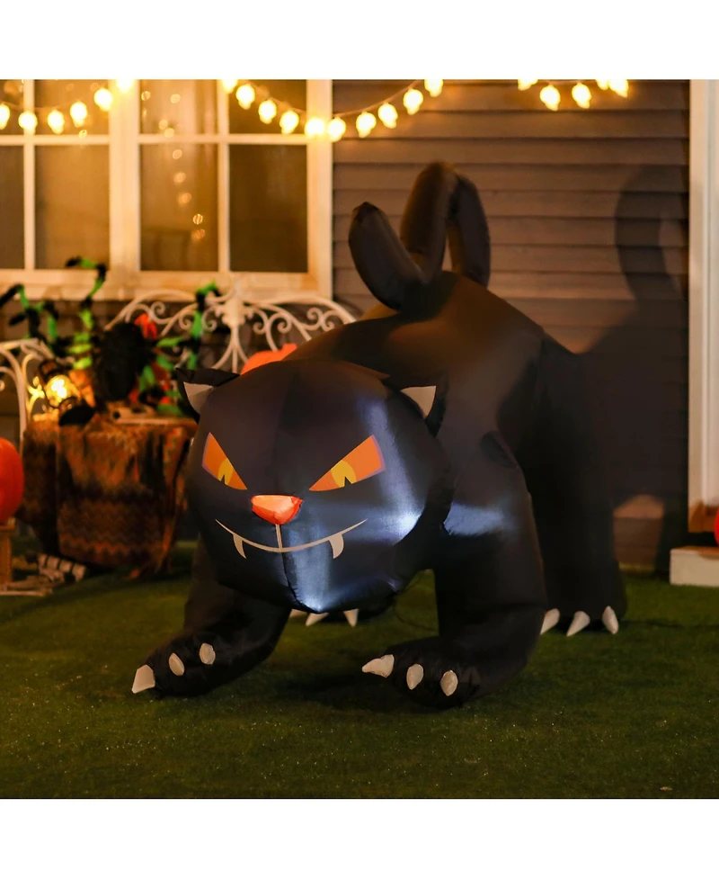 Homcom 6.2' Long Inflatable Halloween Pouncing Black Cat, Inflatable Led Yard Display Indoor Outdoor for Garden, Lawn, Party, Holiday