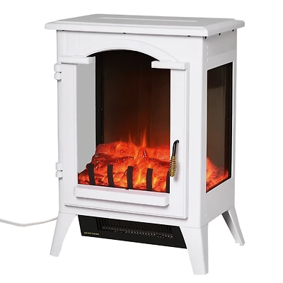 Homcom 750W/1500W Electric Fireplace Heater Led Light Faux Flame Metal White