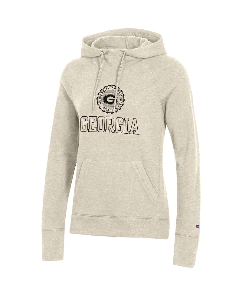 Women's Champion Heathered Oatmeal Georgia Bulldogs College Seal Pullover Hoodie