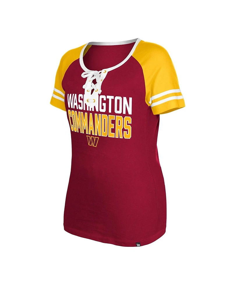 Women's New Era Burgundy Washington Commanders Raglan Lace-Up T-shirt
