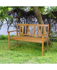 Costway Patio Acacia Wood Bench 2-Person Slatted Seat Backrest