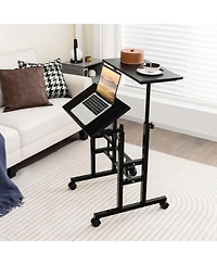 Height Adjustable Mobile Standing Desk with Tiltable Desktop & 2 Hanging Hooks