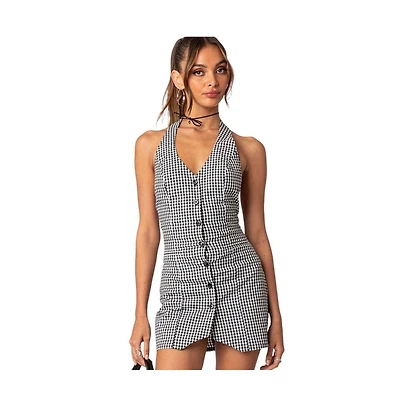 Edikted Women's Narissa Gingham Open Back Mini Dress