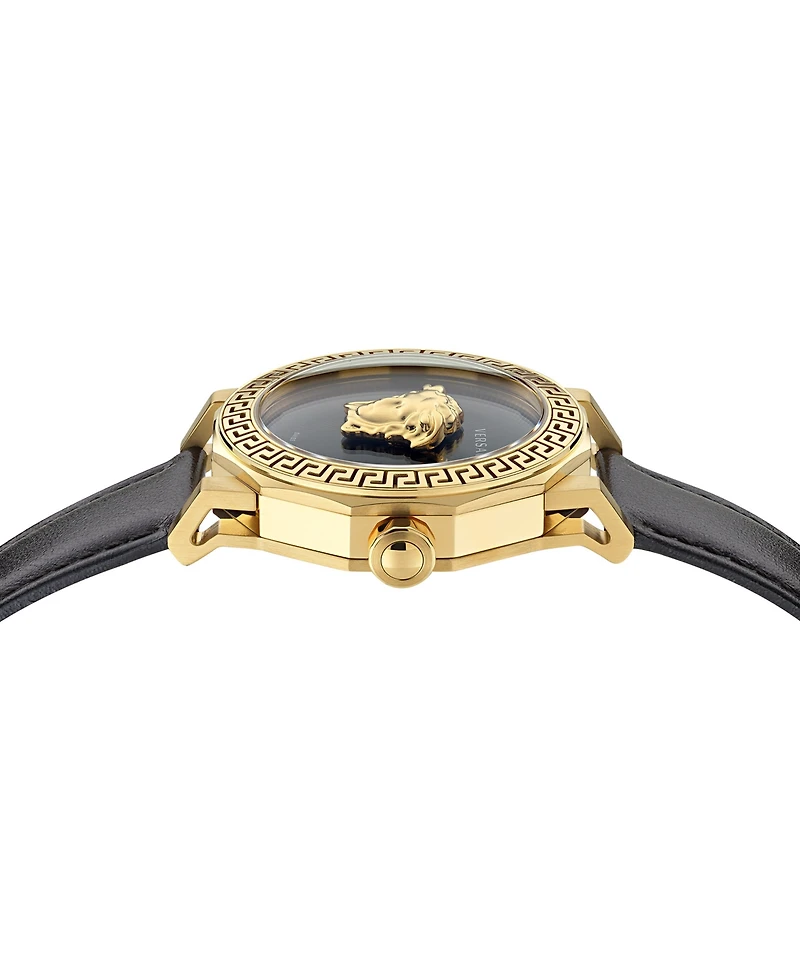 Versace Women's Swiss Medusa Deco Black Leather Strap Watch 38mm