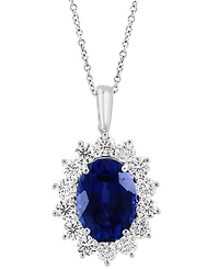 Effy Lab Grown Sapphire (6-1/5 ct. t.w.) & Lab Grown Diamond (2-1/20 ct. t.w.) Halo 18" Pendant Necklace in 14k White Gold