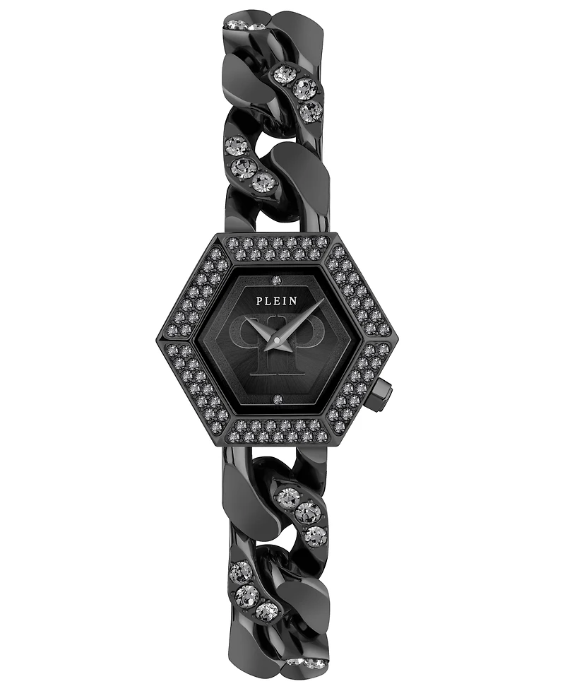 Philipp Plein Women's The Hexagon Black-Tone Stainless Steel Crystal Link Bracelet Watch 28mm