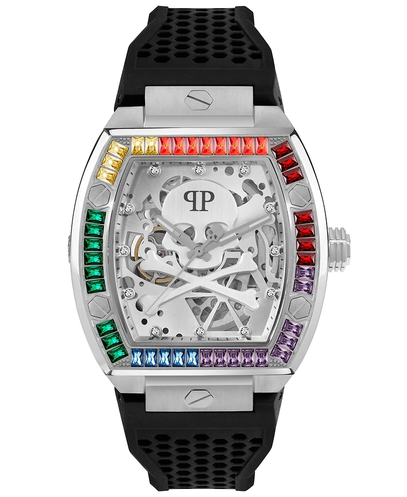 Philipp Plein Men's Automatic The Keleton Black Silicone Strap Watch 44mm
