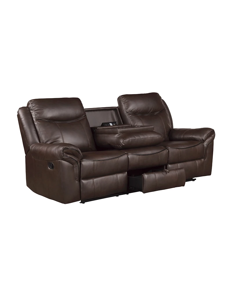 White Label Calico 89" Double Reclining Sofa with Center Drop-Down Cup Holders, Power Outlets