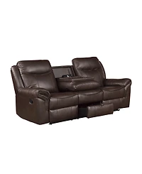 White Label Calico 89" Double Reclining Sofa with Center Drop-Down Cup Holders, Power Outlets