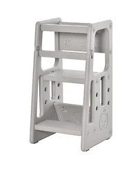 Qaba Toddler Tower with Adjustable Height, Toddler Kitchen Stool Helper with Anti-slip Mat, Step Stool for Kitchen