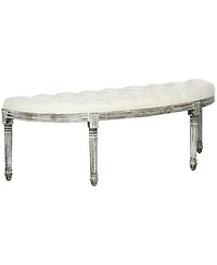 Homcom Vintage Semi-Circle Entryway Bench w/Tufted Upholste Fabric, Off