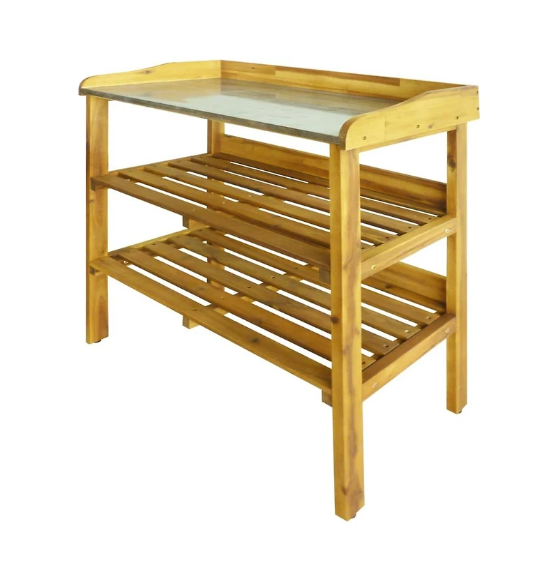 Potting Bench with 2 Shelves Solid Acacia Wood and Zinc
