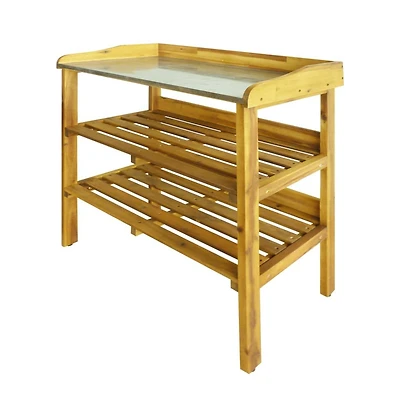 Potting Bench with 2 Shelves Solid Acacia Wood and Zinc
