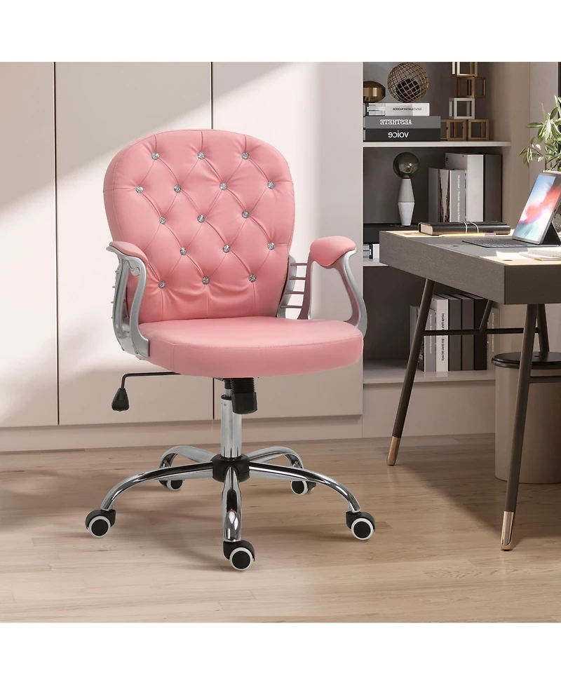 Homcom Vanity Office Chair Tufted Backrest Swivel Rolling Height Adjustable