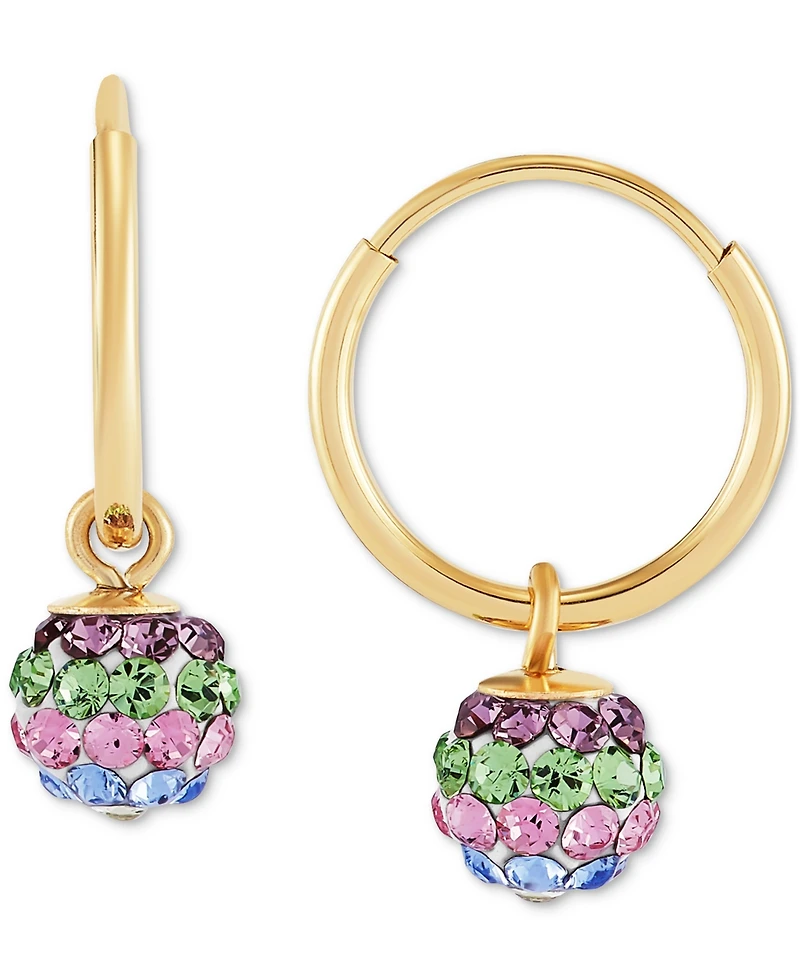 Children's 2-Pc Set Multicolor Crystal Reversible Stud & Dangle Hoop Earrings 14k Gold