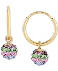 Children's 2-Pc Set Multicolor Crystal Reversible Stud & Dangle Hoop Earrings 14k Gold