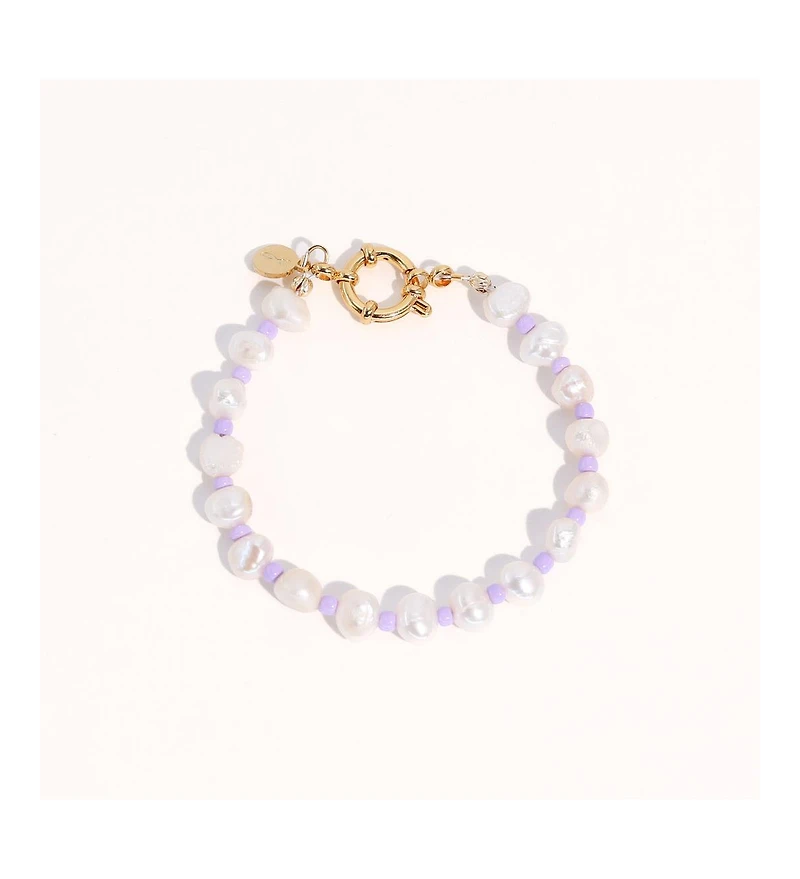 Joey Baby 18K Gold Plated Freshwater Pearls with Purple Glass Beads - Taro Bracelet 7" For Women