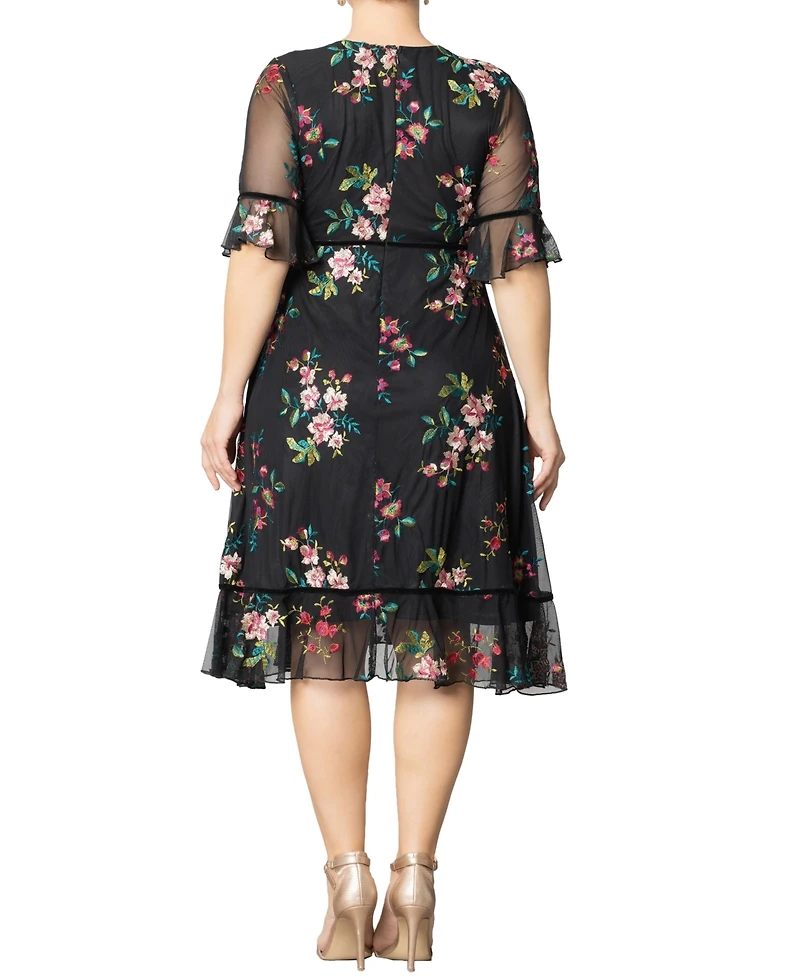 Kiyonna Plus Wildflower Embroidered Floral Mesh Dress