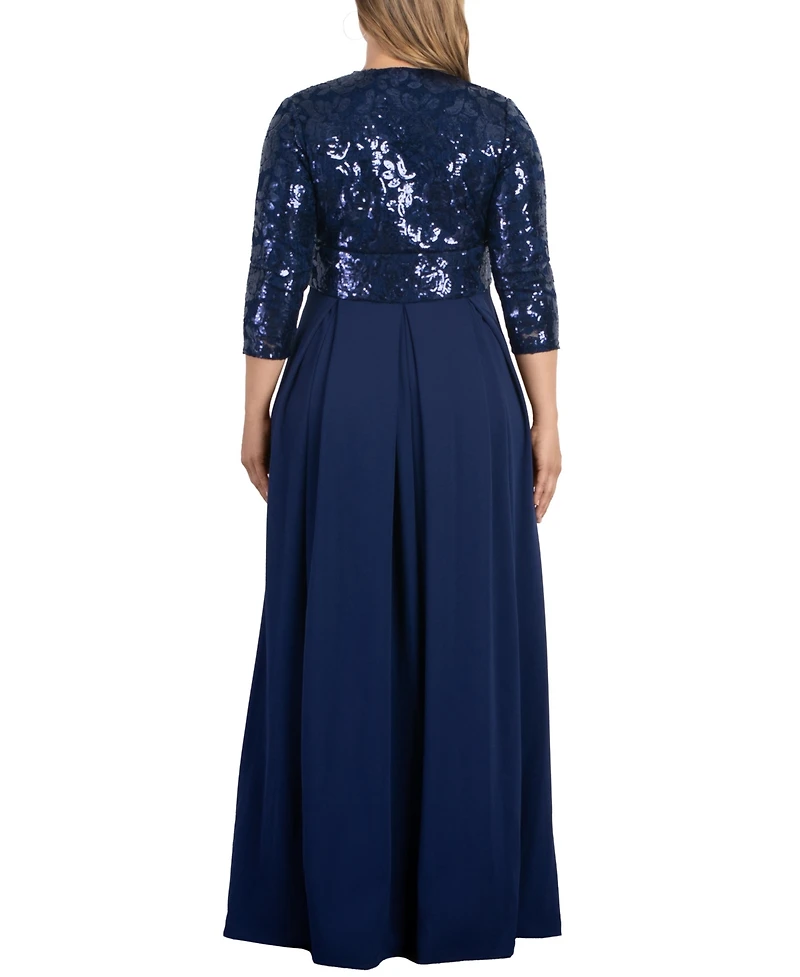 Women's Plus Paris Pleated Sequin Gown