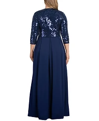 Women's Plus Paris Pleated Sequin Gown