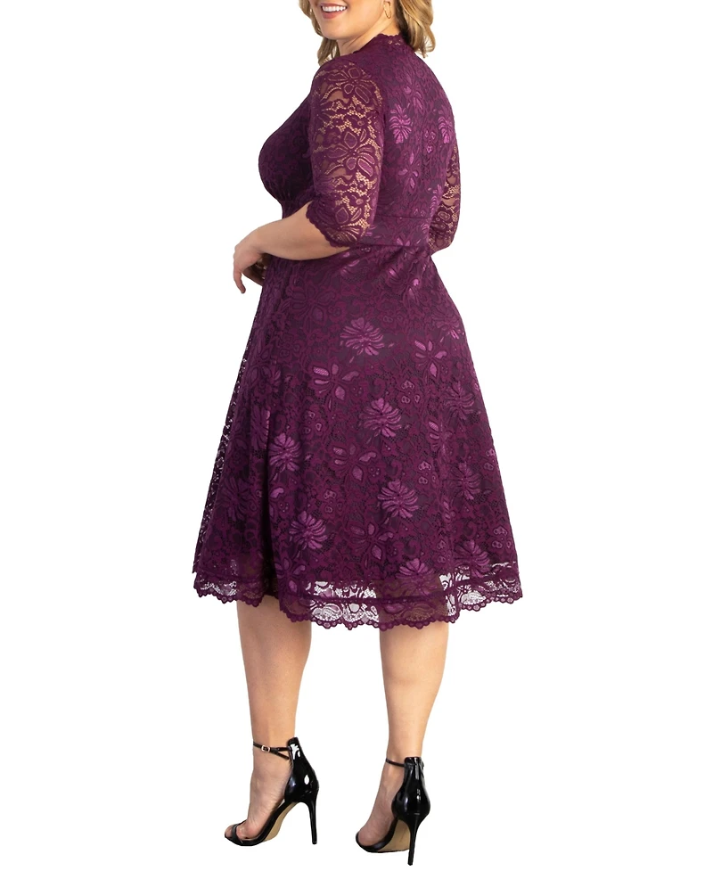 Kiyonna Plus Mademoiselle Lace Cocktail Dress with Sleeves