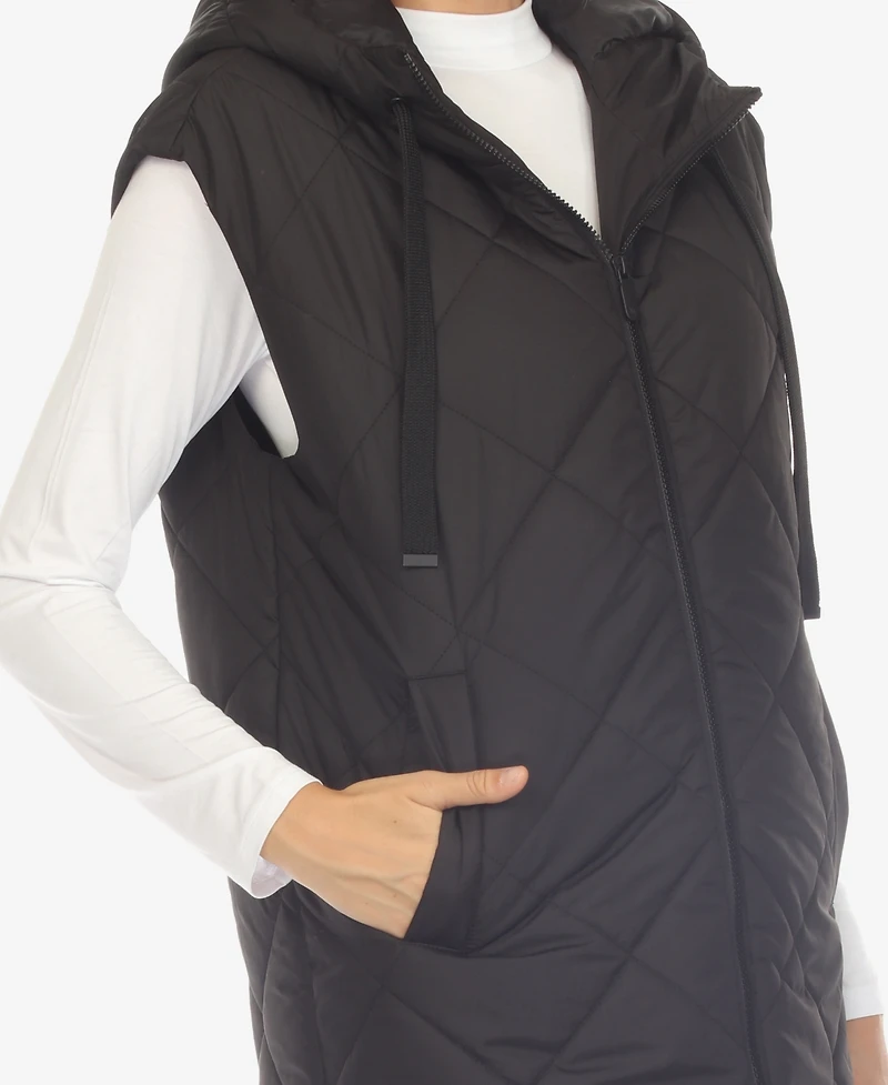 White Mark Women's Diamond Quilted Hooded Long Puffer Vest Jacket