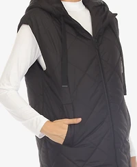 White Mark Women's Diamond Quilted Hooded Long Puffer Vest Jacket