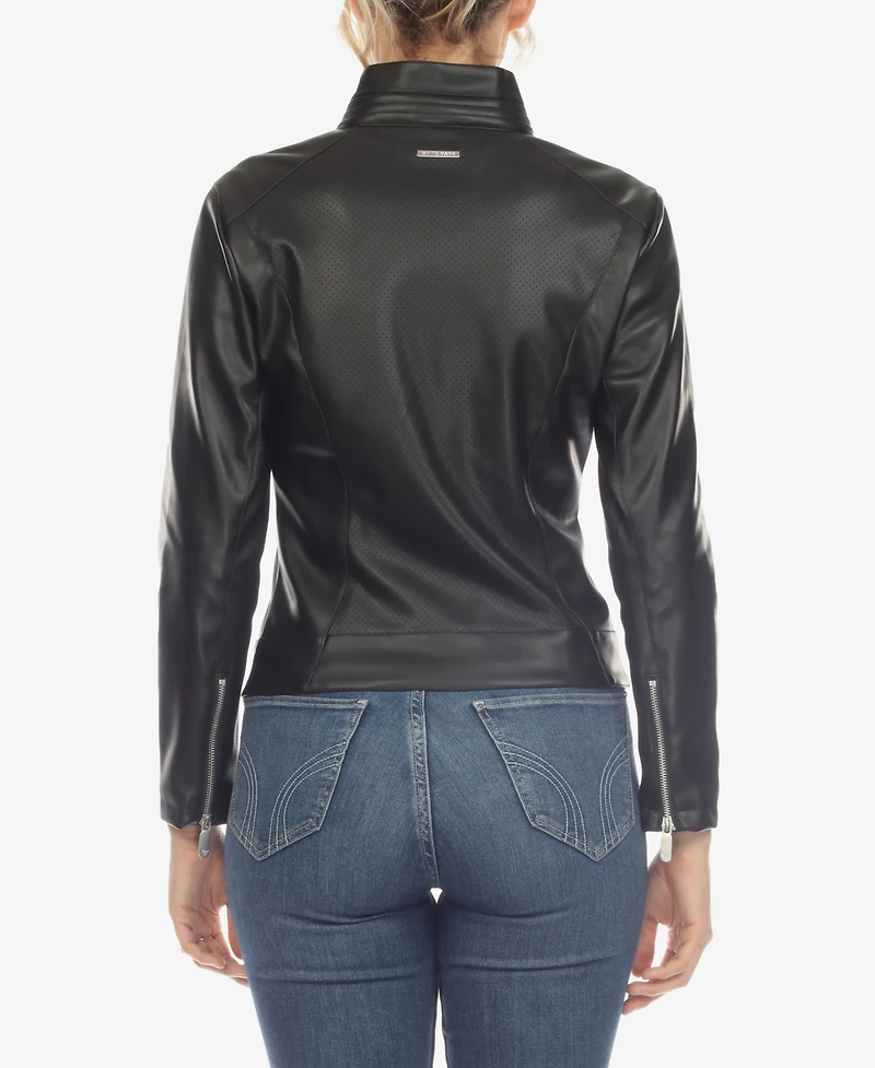 White Mark Women's Classic Biker Faux Leather Jacket